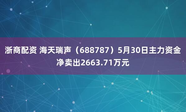 浙商配资 海天瑞声（688787）5月30日主力资金净卖出2663.71万元